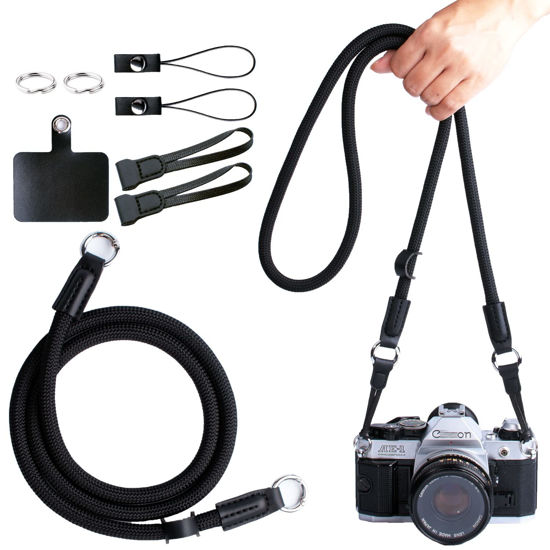 Picture of Camera Strap, Phone Strap, 120cm Quick Release Climbing Rope Camera Shoulder Neck Strap for Smartphone DSLR SLR Mirrorless Cameras (Black)