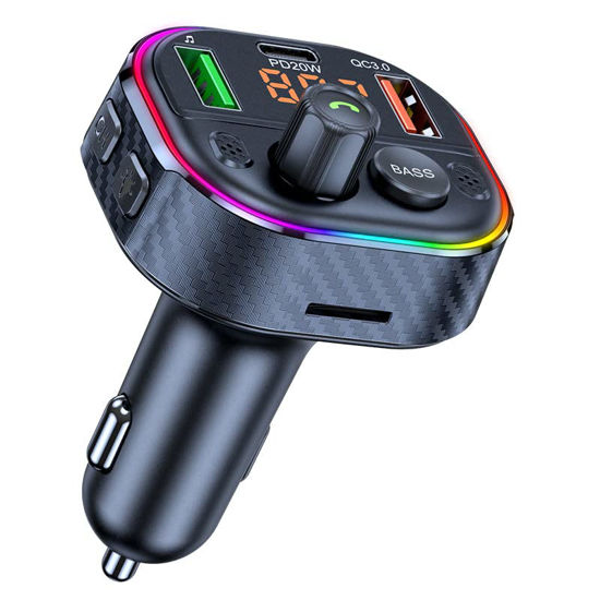 Picture of Bezo Bluetooth Adapter for Car Radio Bluetooth FM Transmitter MP3 Player Phone Car Charger Fast Charging USB C Multi Port Cigarette Lighter Adapter Compatible with iPhone and Android