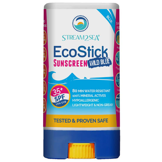 Picture of STREAM 2 SEA EcoStick SPF 35 Mineral Sunscreen Stick, Sweat and Water Resistant Sunblock, USDA Approved Biodegradable Paraben Free, Reef Safe Sunscreen Protection Against UVA UVB (EcoStick Wild Blue)