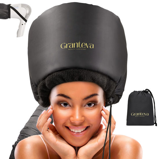 Picture of Hooded Hair Dryer w/A Headband Integrated That Reduces Heat Around Ears & Neck - Hair Dryer Hooded Diffuser Cap for Curly, Speeds Up Drying Time, Safety Deep Conditioning At Home - Portable, Large