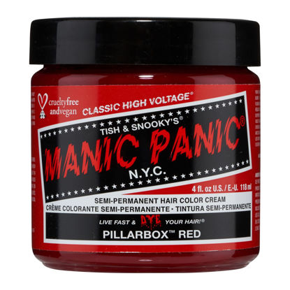 Picture of MANIC PANIC Pillarbox Red Hair Dye - Classic High Voltage - Semi Permanent Bright Fire Engine Red Hair Color - Vegan, PPD & Ammonia-free (4oz)