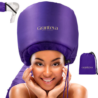 Picture of Bonnet Hair Dryer w/A Headband Integrated That Reduces Heat Around Ears & Neck - Hair Dryer Diffuser Cap for Hair Dryer Curly Hair, Speeds Up Drying Time, Deep Conditioning at Home - Large (Purple)