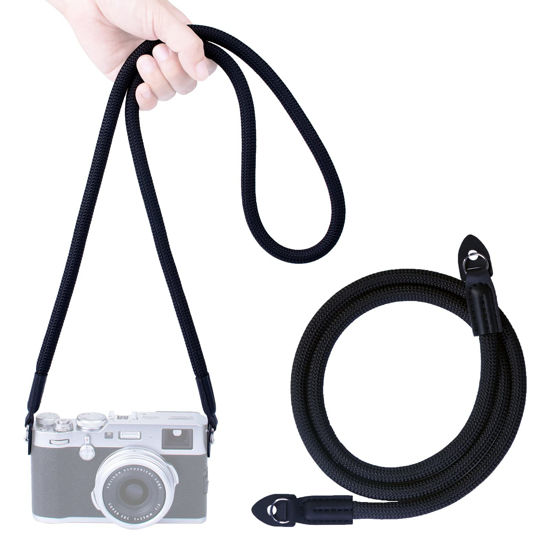 Picture of VKO Camera Strap Rope Compatible with Sony Canon Nikon Fuji DSLR SLR Mirrorless Camera Rope Strap 120cm Black (Update Version)