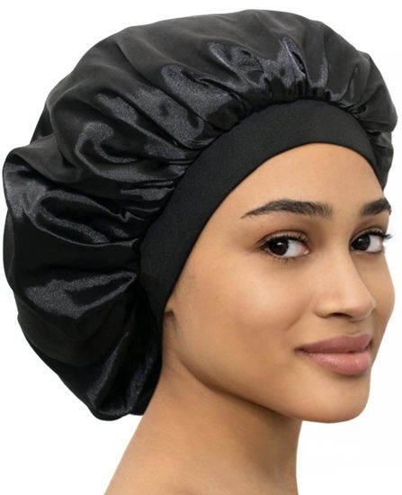 3 Pack Satin Bonnet, Night Sleep Caps with Wide Elastic Band, Silk Wrap,  Soft Head Cover Sleeping Hat for Women Girls Hair