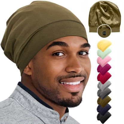 Picture of Bonnet Silk Bonnet for Sleeping Satin Bonnet Hair Bonnets Black Women Silk Sleep Cap Satin Hair Bonnet Sleeping Bonet Silk Bonnet for Curly Hair for Men Night Hair Wrap Head Cover Scarf Protect Braids