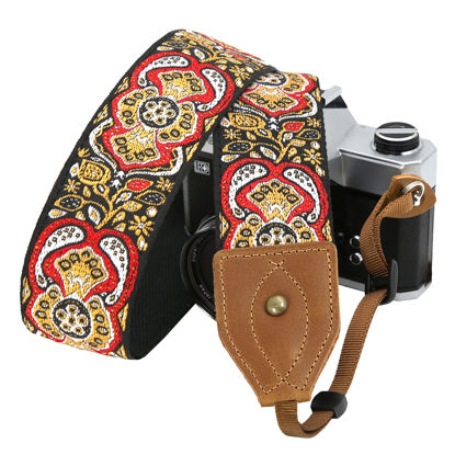 Picture of PADWA Camera Strap - Double Layer Full Grain Crazy Horse Leather Cowhide Head,2” Wide Soft Comfortable Embroidered Neck & Shoulder Strap for All DSLR Cameras,Great Gift for Men & Women Photographers