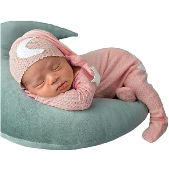 Picture of Fashion Cute Newborn Boys Girls Baby Photo Shoot Props Outfits Crochet Clothes Long Tail Hat Pants Photography Shoot Props (light pink)