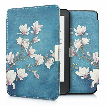 Picture of kwmobile Case Compatible with Kobo Clara HD - Case PU e-Reader Cover - Magnolias Taupe/White/Blue Grey