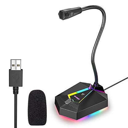 Picture of Smalody USB Computer Microphone - Professional Gaming Mic with RGB Rainbow Light, PC Goose-Neck Mic Microphone for Computer Desktop Laptop PS4, USB Plug Mic Recording for Skype, YouTube