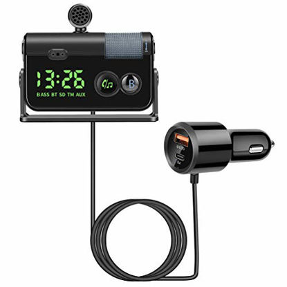 Picture of Bluetooth FM Transmitter for Car, Wireless Radio Adapter Car Music Player Car Receiver with Bluetooth FM Frequency Support Hands Free Call ,TF Card AUX Input, Car Charger USB/PD Port [Upgraded ]