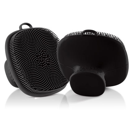 Picture of Silicone Body Scrubber Silicone Face Scrubber for Men Facial Cleansing Brush Silicone Face Wash Brush Manual Waterproof Cleansing Skin Care Face Brushes for Cleansing and Exfoliating (Black2pc)