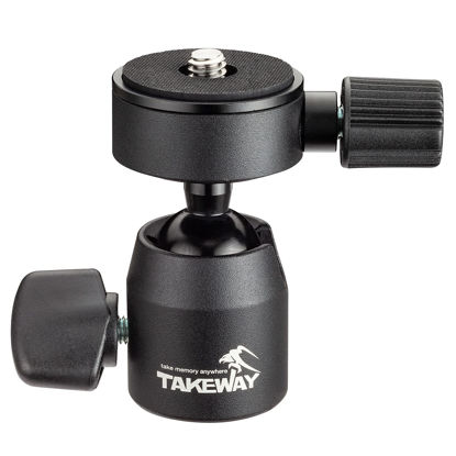 Picture of TAKEWAY Mini Ball Head, Tripod Ball Head 360° Rotatable Tilt Panoramic and Quick Release Plate with 1/4 inch Screew Hole, for DSLR Cameras, Tripods, Monopods, GoPro, Slider, Light Stand, Brinno