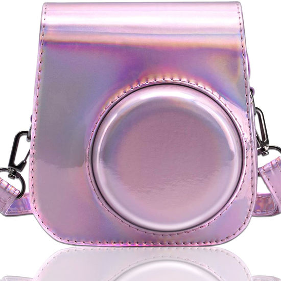 Picture of Frankmate PU Leather Camera Case Compatible with Fujifilm Instax Mini 11 12 Instant Camera with Adjustable Strap and Pocket (Magic Pink)