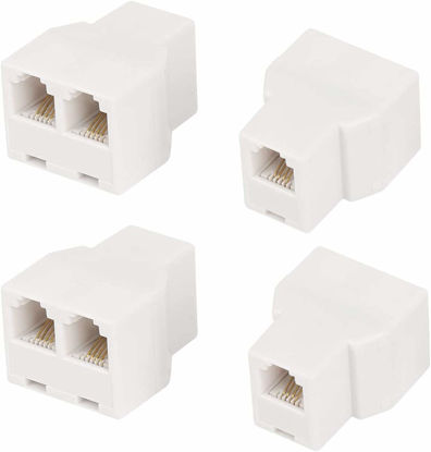 Picture of Uvital RJ11 6P4C 1 Female to 2 Female Telephone Line Splitters, Telephone Landline Cable Connector and Separator(White,4 Pack)
