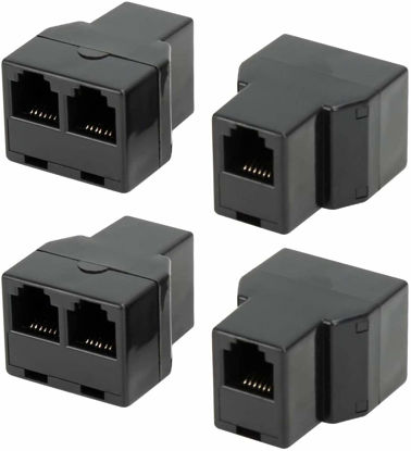 Picture of Uvital RJ12 6P6C 1 Female to 2 Female Telephone Line Splitters, Telephone Landline Cable Connector and Separator(Black,4 Pack)