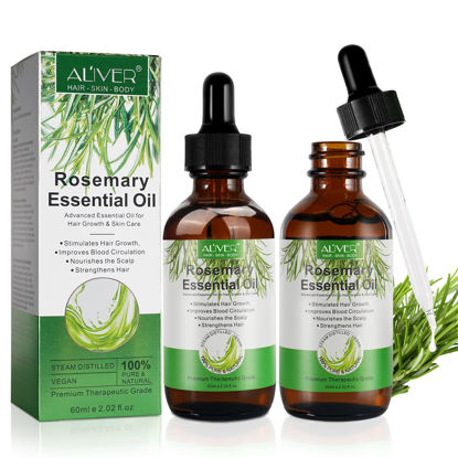 Picture of Rosemary Oil for Hair Growth & Skin Care (4 Fl Oz), Organic Rosemary Essential Oils, Natural Rosemary Oil for Hair Loss Treatment, Stimulates Hair Growth, Scalp Massager, Aromatherapy