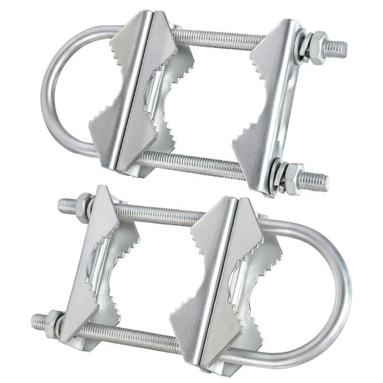 Picture of Double Antenna Mast Clamp V Jaw Block with U Bolts, Heavy Duty Mast to Mast Mount Bracket Kit for Outdoor Antenna 2 Sets