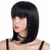 Picture of Morvally Short Straight Bob Wig Heat Resistant Hair with Blunt Bangs Natural Looking Cosplay Costume Daily Wigs (12", Natural Black)