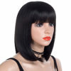 Picture of Morvally Short Straight Bob Wig Heat Resistant Hair with Blunt Bangs Natural Looking Cosplay Costume Daily Wigs (12", Natural Black)