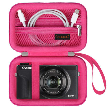 Picture of Canboc Camera Case for Canon PowerShot G7 X Mark II/ G7X Mark III Digital 4K Vlogging Camera, Point and Shoot 4K Video Camera Bag, Zipper Mesh Pocket fits USB Cable, Batteries, Rosered