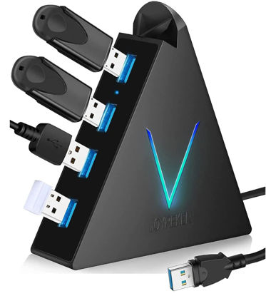 Picture of JoyReken 4-Port USB 3.0 Hub, FlyingVHUB Vertical Data USB Hub with 2 ft Extended Cable, for Mac, PC, Xbox One, PS4, PS5, iMac, Surface Pro, XPS, Laptop, Desktop, Flash Drive, Mobile HDD