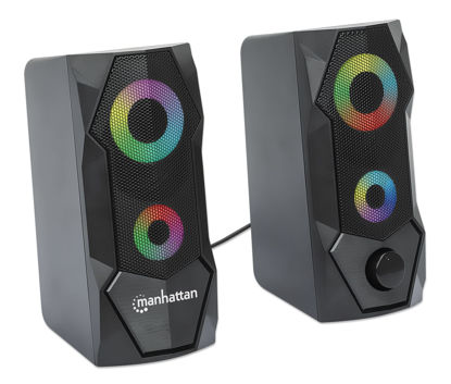 Picture of Manhattan USB Powered RBG Gaming Speakers - with Stereo Sound, Long 6ft Cord, Colorful Lights, Volume Control & 3.5 mm Audio Plug - for Computer, Monitor, Laptop, PC, Desktop -3 Yr Mfg Warranty-168359