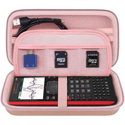 Picture of Elonbo Hard Travel Case for Texas Instruments TI-Nspire CX II CAS/CX II/CX CAS Color Graphing Calculator, Extra Zipped Pocket Fits Charging Cable, Charger, Manual, Rose Gold