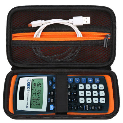 Picture of Elonbo Hard Carrying Case for Texas Instruments TI-30XIIS Scientific Calculator, Extra Zipped Pocket fit Charging Cable, Charger, Manual, Black. CASE ONLY