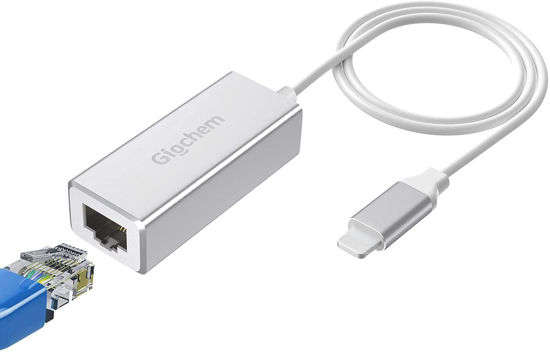 Picture of Giochem Ethernet Adapter Compatible with Lightning iOS 15,RJ45 Ethernet LAN Network Adapter for Phone Pad, 3.3ft/1MCable,10/100Mbps High Speed[Silver]