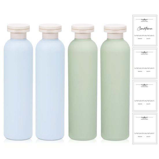 Picture of UMETASS 8.8 oz Travel Shampoo Bottles, Refillable Flip Cap Squeeze Bottles for Toiletries, Large Leakage-proof Travel Shampoo and Conditioner Bottles (Blue and Green)