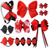 Picture of DEEKA School Uniform Hair Bows Set Hair Clips Accessories for Girls Headband and Ponytail Holders Multi-styled School Bows Set for Little Teen Toddler Girls -Red/Black