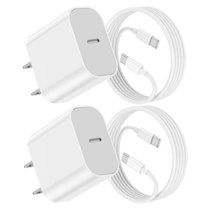 Picture of 20W iPad Fast Charger USB C for iPad Pro 12.9,11 inch 2021/2020/2018, New iPad Air 5th/4th 10.9 inch 2022, Apple-iPad Mini 6 Gen 2021, PD Wall Charging Block with 3Ft USB C to C Charging Cable（2pack）