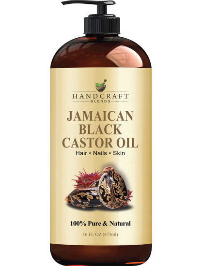 Picture of Handcraft Jamaican Black Castor Oil for Hair Growth, Eyelashes and Eyebrows - 100% Pure and Natural Carrier Body Oil - Use As Aromatherapy Carrier Oil, Moisturizing Massage Oil - 16 fl. Oz