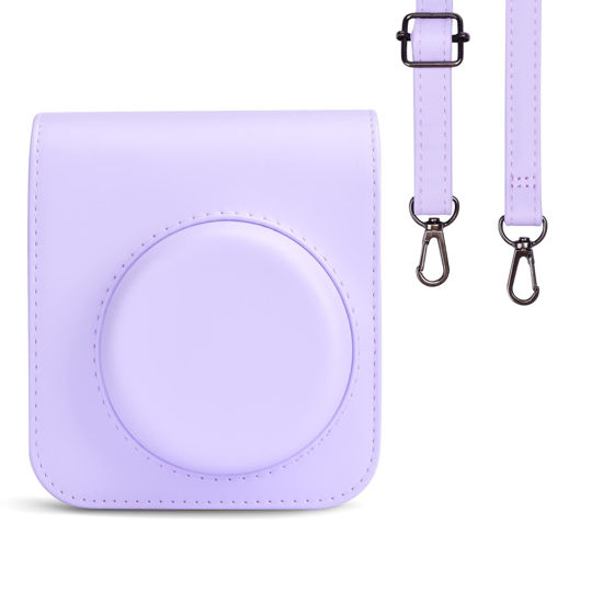 Picture of Rieibi Camera Case for Fuji Instax Mini 12 - PU Leather Protective Case for Fujifilm Instax Mini 12 Instant Camera - Removable Case with Adjustable Shoulder Strap - Purple