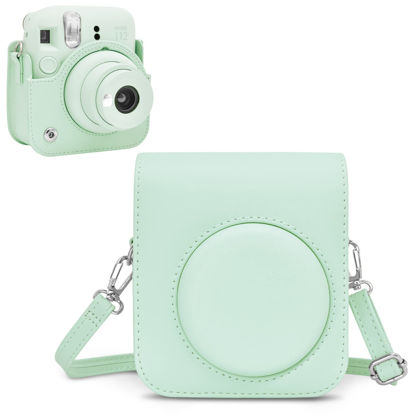 Picture of Rieibi Case for Fuji Instax Mini 12/Polaroid Mini 12, PU Leather Protective Case for Fujifilm Instax Mini 12 Instant Camera, Removable Case with Shoulder Strap - Mint Green