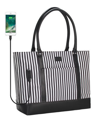 Picture of Laptop Tote Bag,15.6inch Laptop Purse Work Bag for Women Teacher Tote Bag (Z Black Strips)