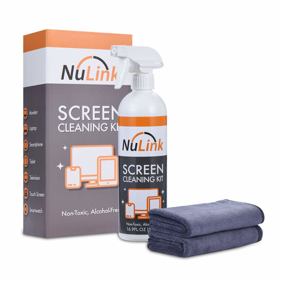 Picture of Screen Cleaner Spray NuLink TV Screen Cleaner Computer Screen Cleaner Electronics Cleaner Spray for Laptop, Glasses, iPad, iPhone (16.9oz, Microfiber Cloth)