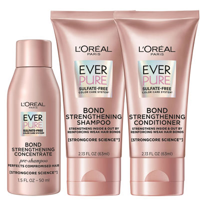 Picture of L'Oreal Paris, Bond Repair Shampoo and Conditioner, Strengthens & Repairs Weak Hair in 1 Use with System, Sulfate Free & Vegan, EverPure, 2.13 oz (1 kit)