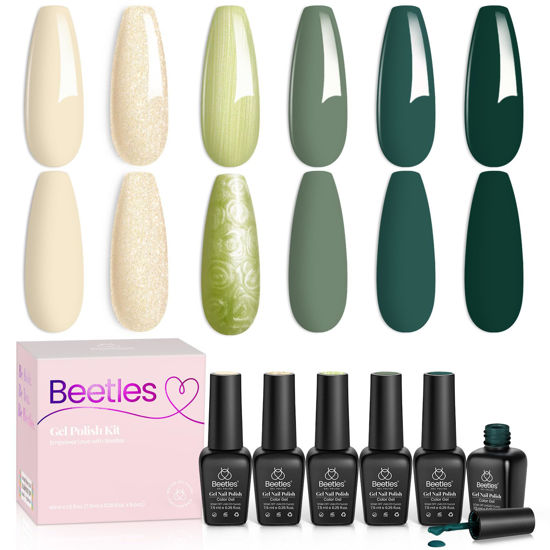 Picture of beetles Gel Polish 6 Colors Glitter Pearl Gel Nail Polish Forest Dreamscape Gel Polish Kit Green Nude Fall Nail Gel Polish Soak Off LED Nail Lamp Gel Nail Kit DIY Home Nails Manicure Gifts for Women