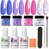 Picture of Modelones 4 Colors Dip Powder Nail Starter Kit, 2023 Spring Trendy Lilac Purple Blue Pink Butterfly Glitters Dipping Powder Set, French Nail Art Base Top Coat Activator Essential Liquid Manicure DIY Salon