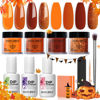 Picture of Modelones Dip Powder Nail Kit Starter, 4 Colors Fall Colors Orange Brown Glitter Dipping Powder Liquid Set with Base Top Coat Activator Halloween Nail Art Manicure Beginner DIY Salon All-in-One Gift