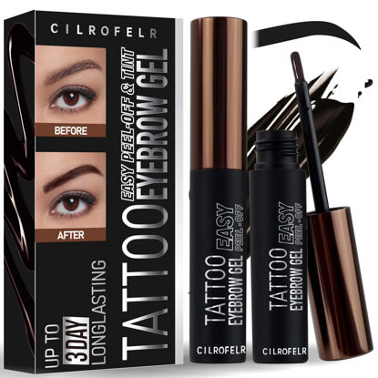 Picture of Cilrofelr Tattoo Peel Off Eyebrow Gel Tint, Semi Permanent Tattoo Brow Peel Off Tint Gel, Last Up to 3 Days, Waterproof, Transfer-proof, For Fuller & Defined Looking Brows, Gray Black (2 Pack)