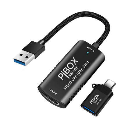 Picture of Video Capture Card, PiBOX India Braided Tough, 4K HDMI to USB 3.0 Game Capture Device Aluminium Windows Android Mac,HD 1080P 60fps Audio Video Card Live Streaming Gaming, Teaching Live Broadcasting