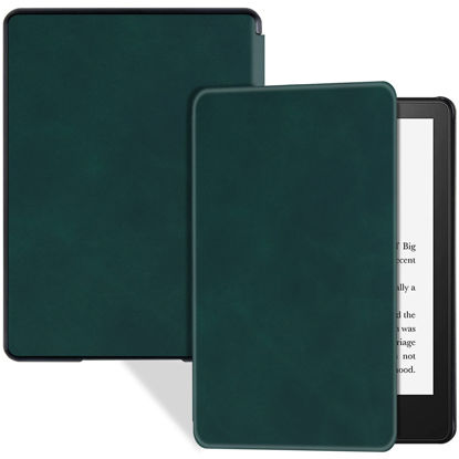 Picture of BOZHUORUI Slim Case for 6.8" Kindle Paperwhite (11th Generation - 2021) and Kindle Paperwhite Signature Edition - Lightweight PU Leather Folio Cover with Auto Wake/Sleep (Dark Green)