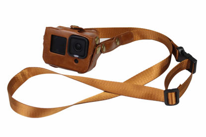 Picture of PU Leather Case for GoPro Hero 9 Action Camera Frame Mount Housing with Adjustable Neck/Waist Strap Accessories Brown