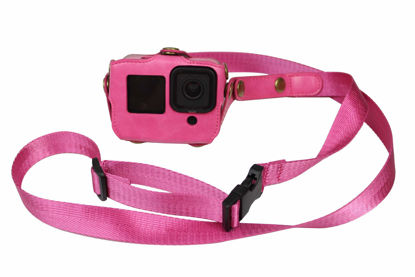 Picture of PU Leather Case for GoPro Hero 9 Action Camera Frame Mount Housing with Adjustable Neck/Waist Strap Accessories Magenta