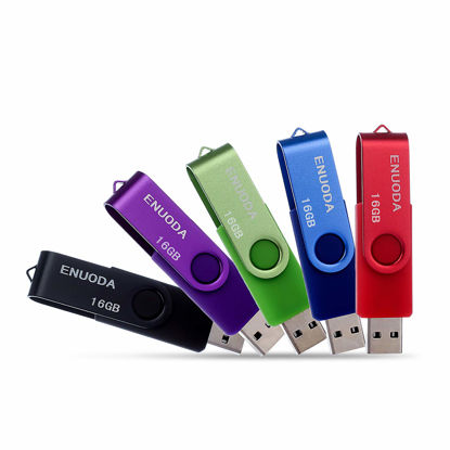 Picture of 16GB USB Flash Drive 5 Pack ENUODA 16GB Thumb Drives Swivel Design USB 2.0 Memory Stick Jump Drive Pen Drive for Storage and Backup (5 Colors)