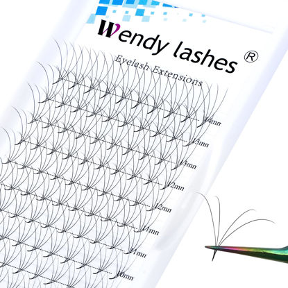 Picture of Premade Fans Eyelash Extensions 4D/5D/7D/12D/14D Volume Lash Extensions 0.07mm Thickness Short Stem Heat Bonded Premade Fans Russian Volume Pre-fanned Lash Extensions(4D-0.07-C, 8-14mm Mixed Tray)