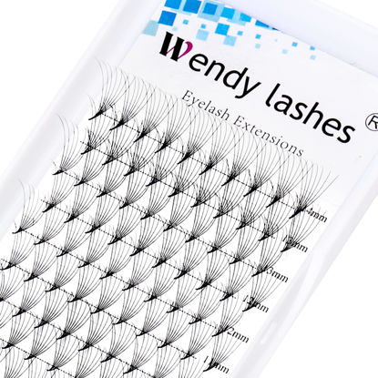 Picture of Premade Fans Eyelash Extensions C/D curl 0.07mm Mixed 8-14mm Russian Lashes Fans Soft Short Stem Volume Lash Extensions by WENDY LASHES (7D-0.07-D, 8-14mm Mixed Tray)