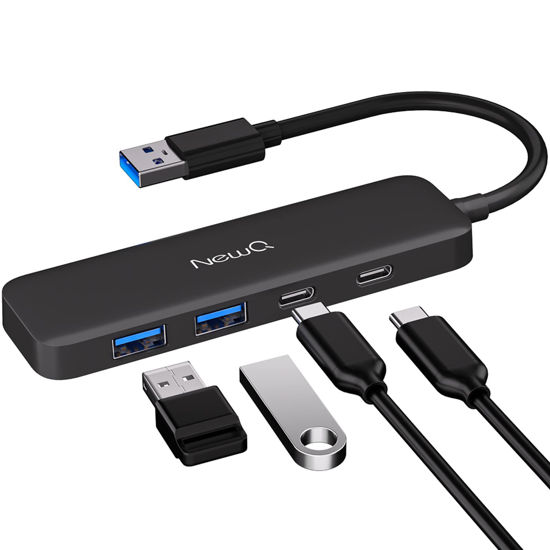 Picture of Dual USB C USB A 3.2 Hub: 4 Ports with 2* USB-C 3.2 and 2* USB-A 3.2, Ultra Slim Portable USB Splitter Adapter for Laptop, PS4, Flash Drive, HDD, Xbox, Printer, Mouse, Keyboard, Computer Accessories